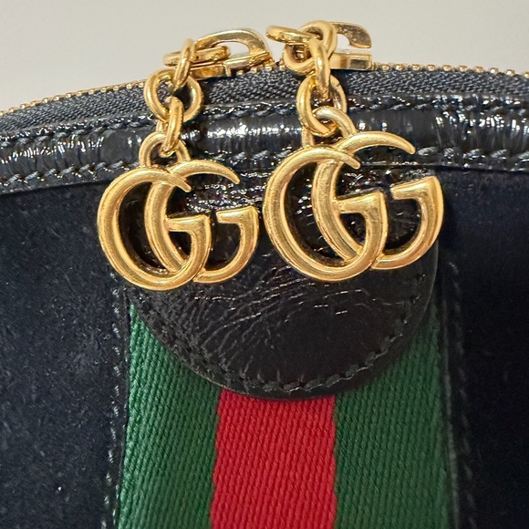 Gucci Ophidia Black Suede Sherry Stripe GG Crossbody Shoulder Bag – Small Size - Picture 10 of 12